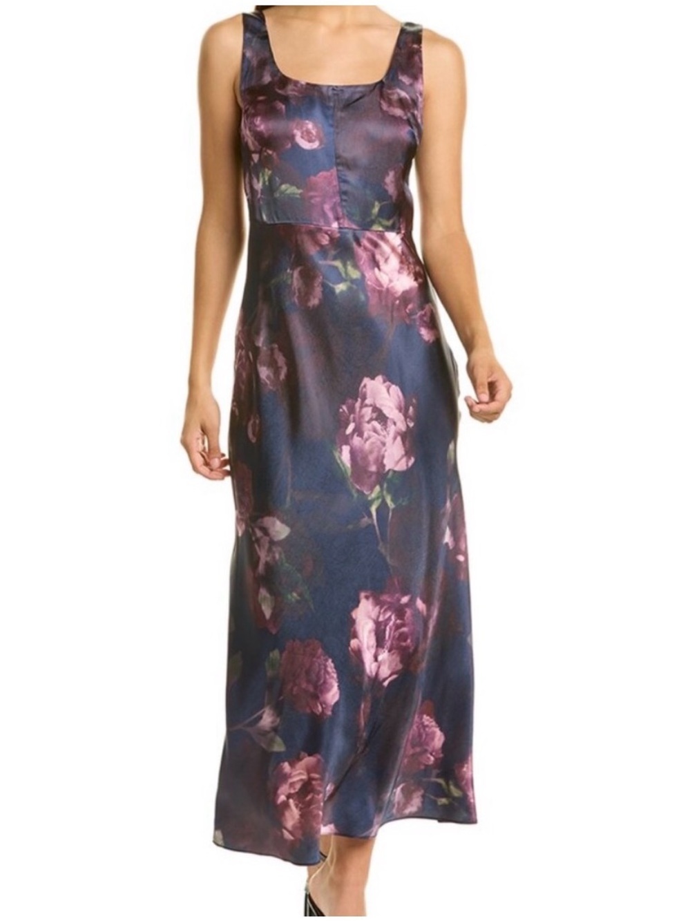 Vince Night Garden Square Neck Satin Slip Dress